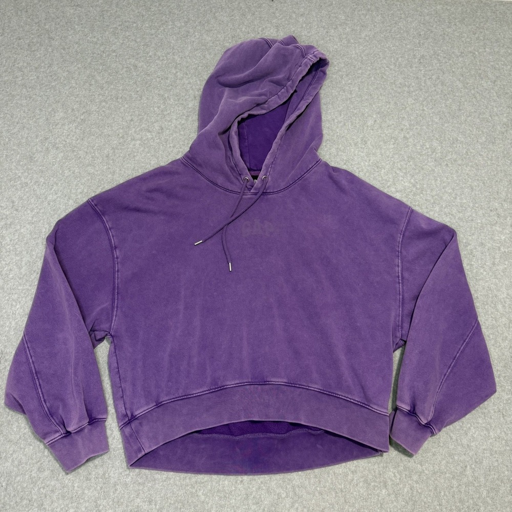 GAP Vintage Soft Crop Logo Hoodie Purple Womens Size Medium Pullover Hooded